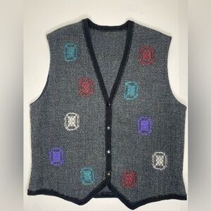 Vintage Abstract Eclectic Unique Sleeveless Vest Sz Lg